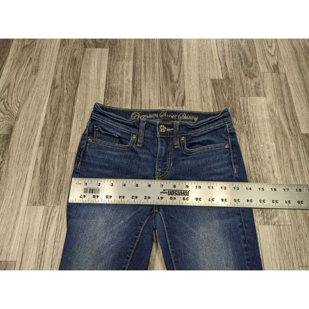 Gap Womens Size 0 / 25 R‎ Super Skinny Whiskered Premium Denim Blue Jeans